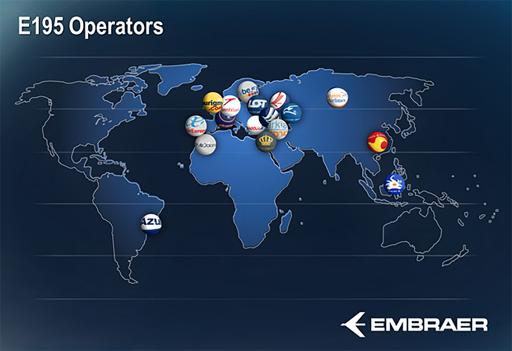 Embraer E195 Commercial Jet Operators Map